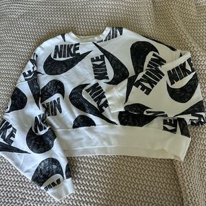 Nike Black and White Logo Cropped Sweatshirt